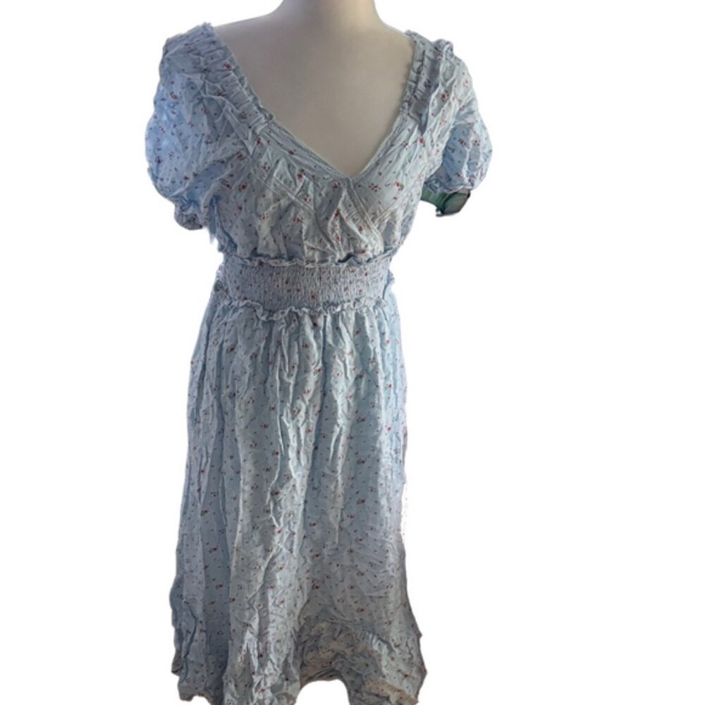 Elegant Light Blue Floral Midi Dress
